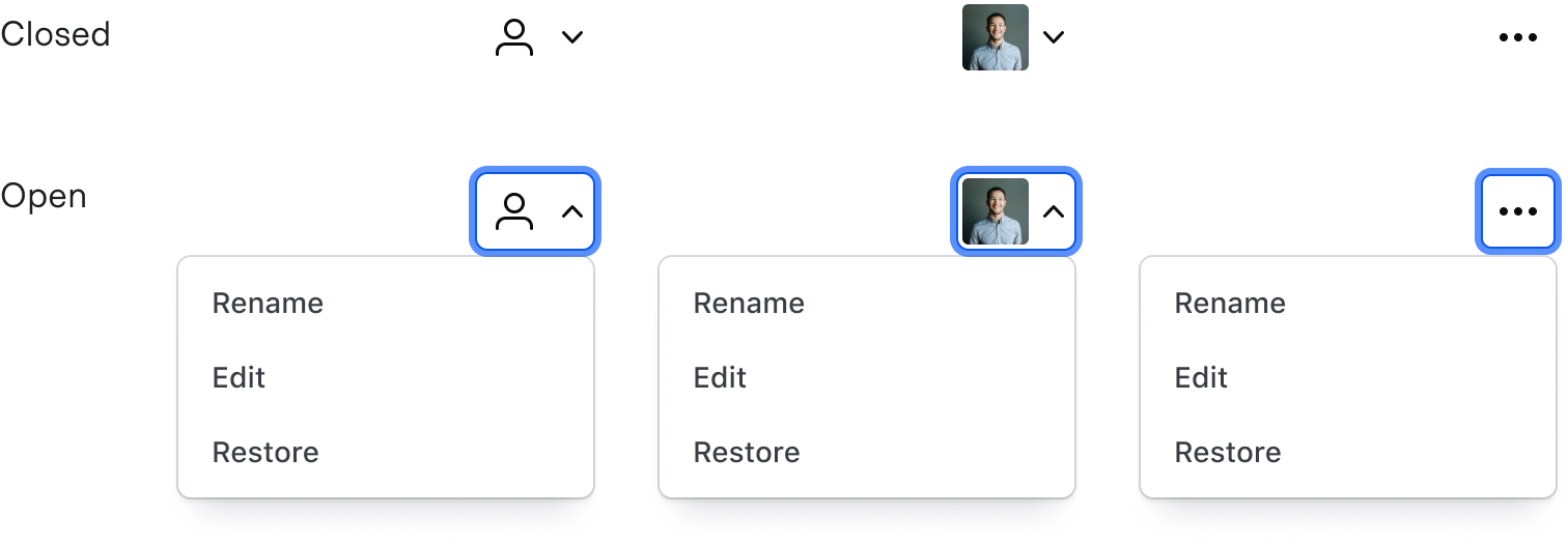 Example of open and closed dropdowns